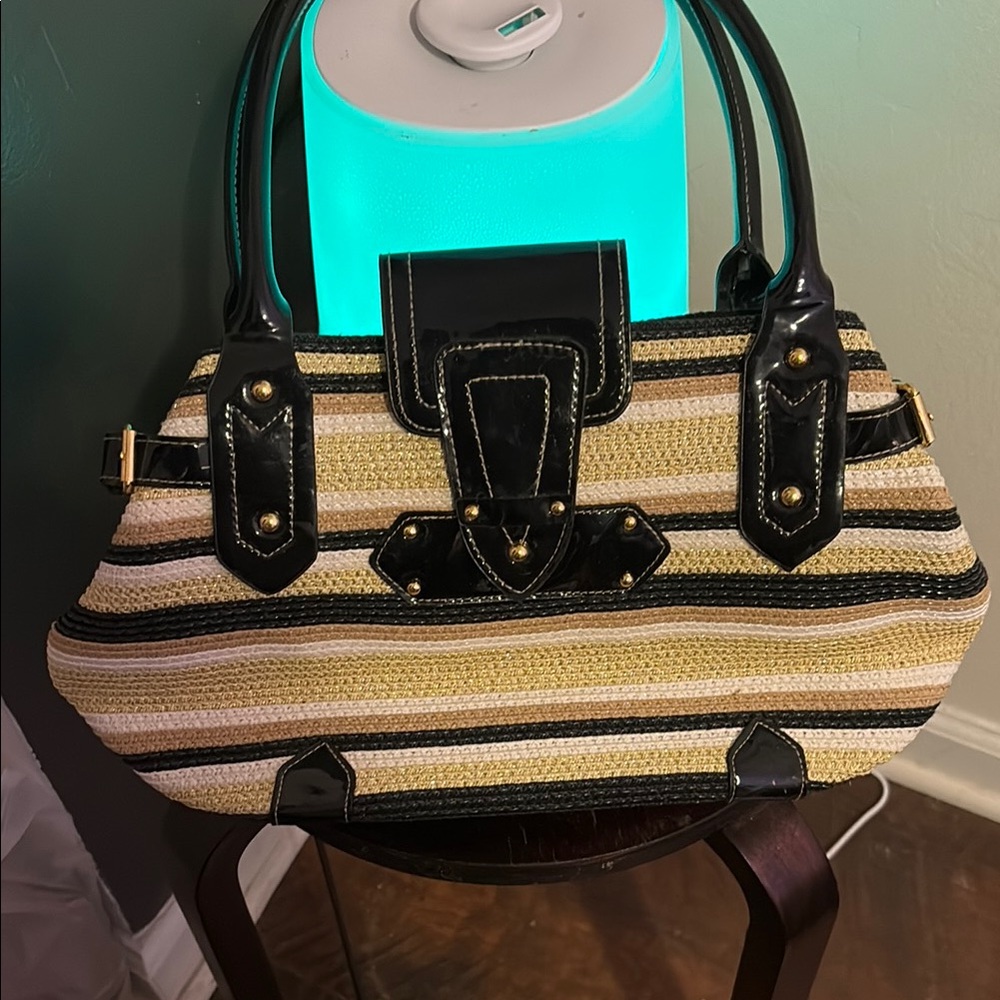 Striped Black and Tan Women's Handbag